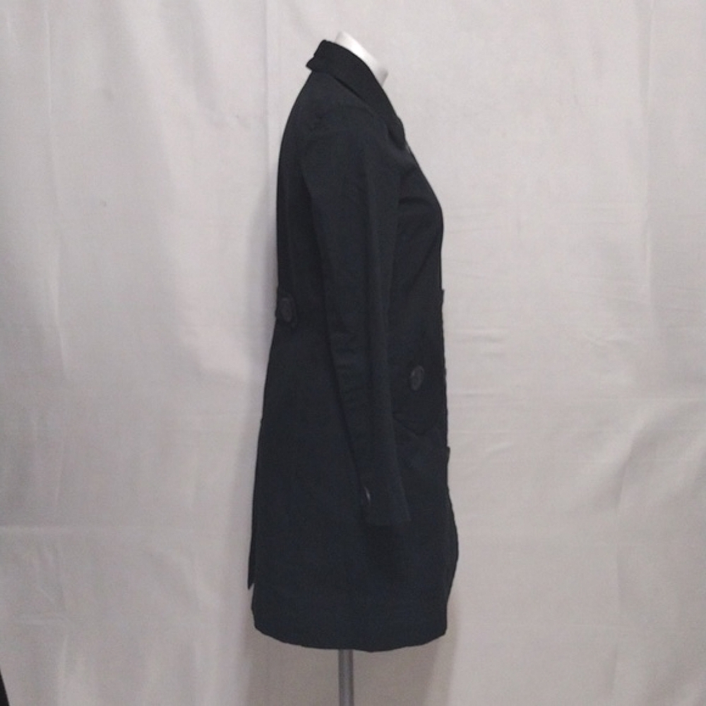 INC Black Cotton Trench Coat Small Lightweight Button Front Spring Fall Jacket - Picture 10 of 16